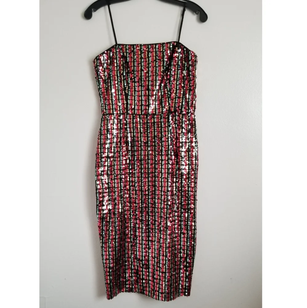 MILLY Chrystie Square Neck Sequin Midi Dress